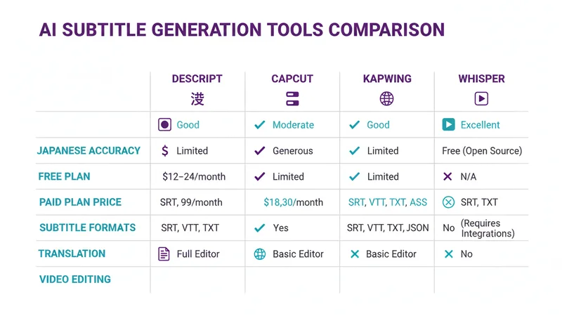 AI字幕自動生成ツール比較表