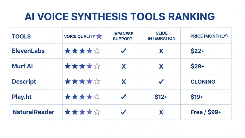 AI音声合成ツール比較表
