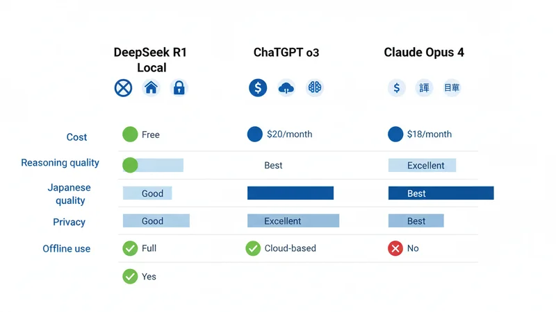 DeepSeek R1 vs ChatGPT o3 vs Claude Opus 4 比較表