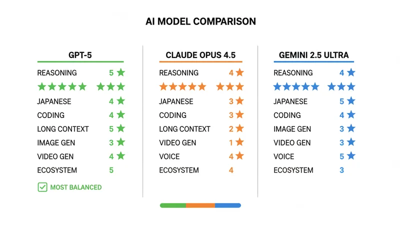 GPT-5 vs Claude Opus 4.5 vs Gemini 2.5 Ultra 比較