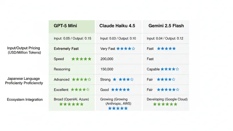 GPT-5 Mini vs Claude Haiku 4.5 vs Gemini 2.5 Flash 比較