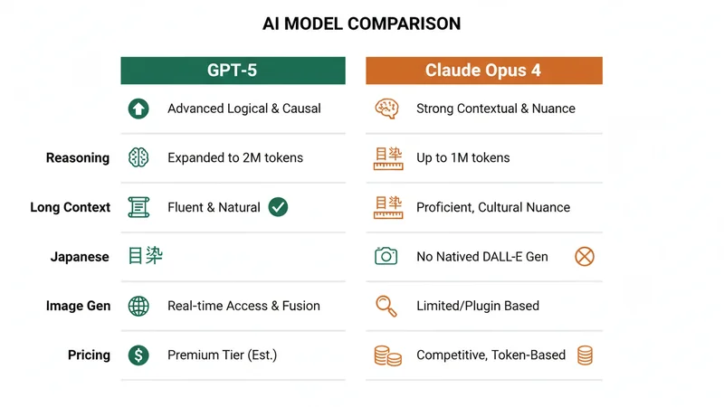 GPT-5 vs Claude Opus 4 機能比較