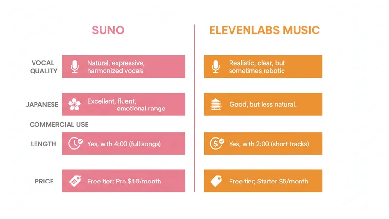 Suno vs ElevenLabs Music 比較