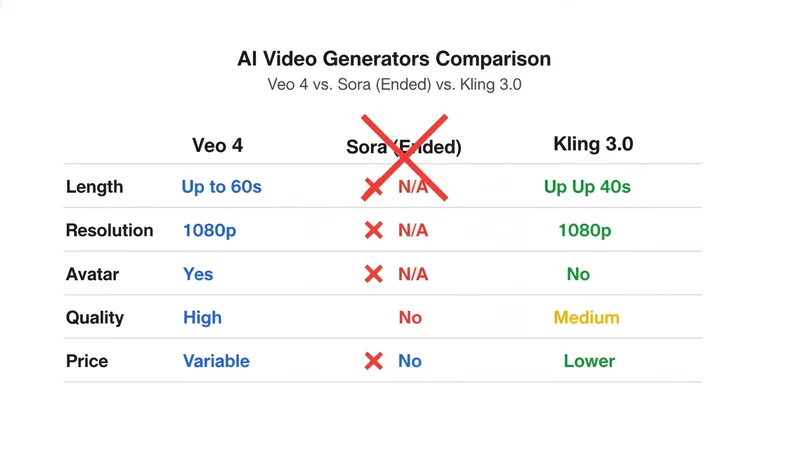 Veo 4 vs Sora vs Kling 比較