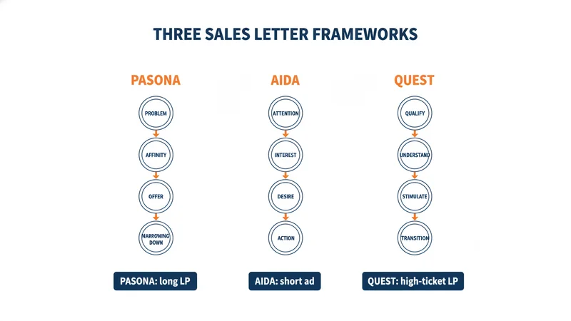 PASONA / AIDA / QUEST 3フレームワーク比較