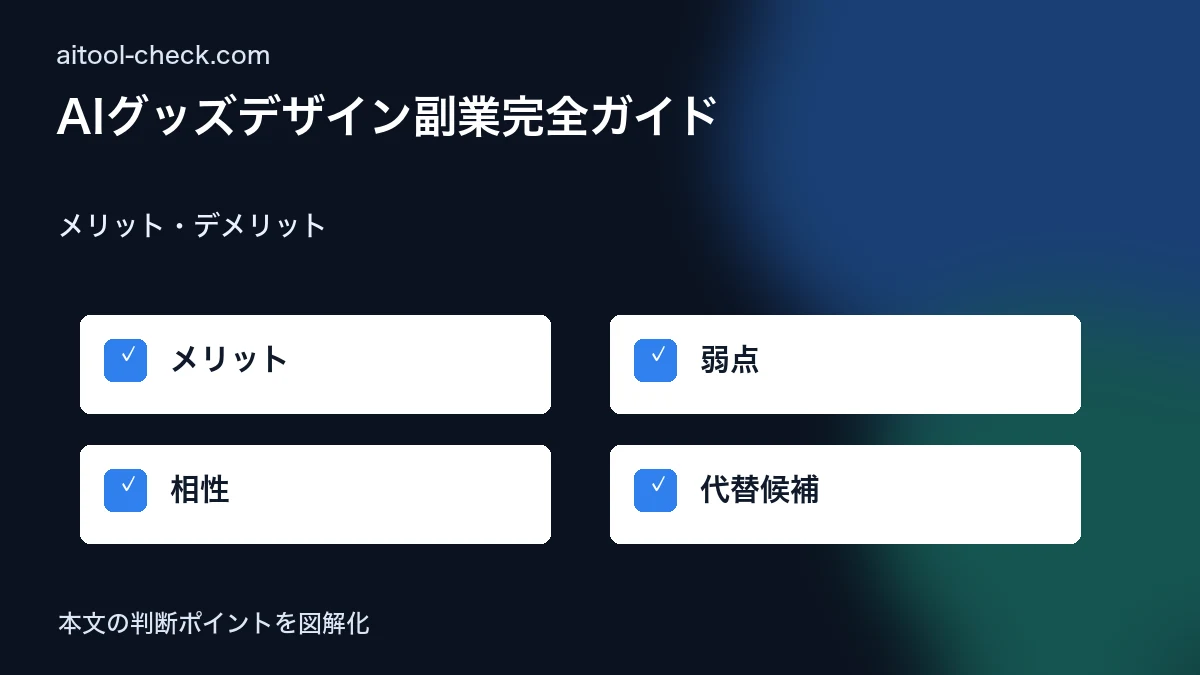 AIグッズデザイン副業完全ガイド｜SUZURI・BASEで販売・収益化する方法【2026年版】 メリット・デメリット 図解