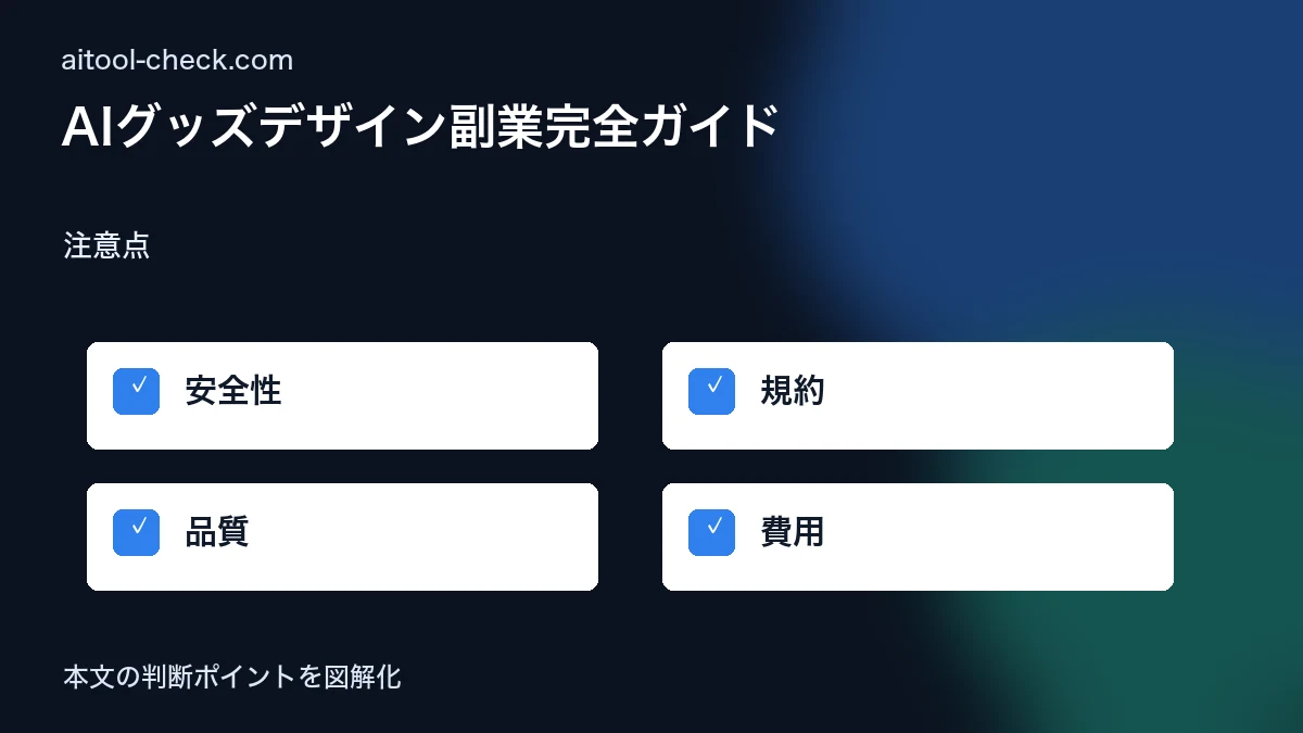 AIグッズデザイン副業完全ガイド｜SUZURI・BASEで販売・収益化する方法【2026年版】 注意点 図解