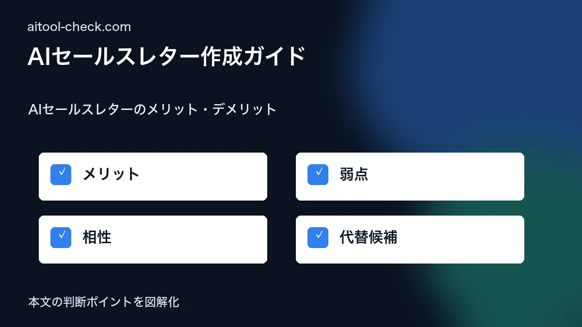 AIセールスレター作成ガイド｜個人事業主・フリーランスが成約率を上げるテンプレート集【2026年版】 AIセールスレターのメリット・デメリット 図解