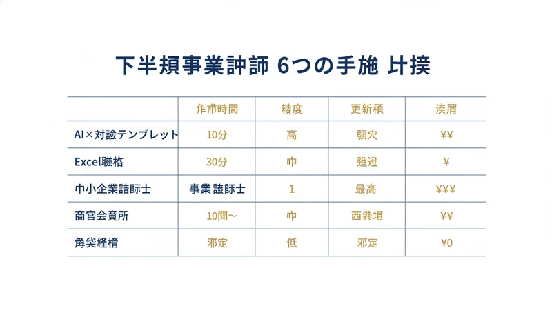 下半期事業計画 6手法比較表
