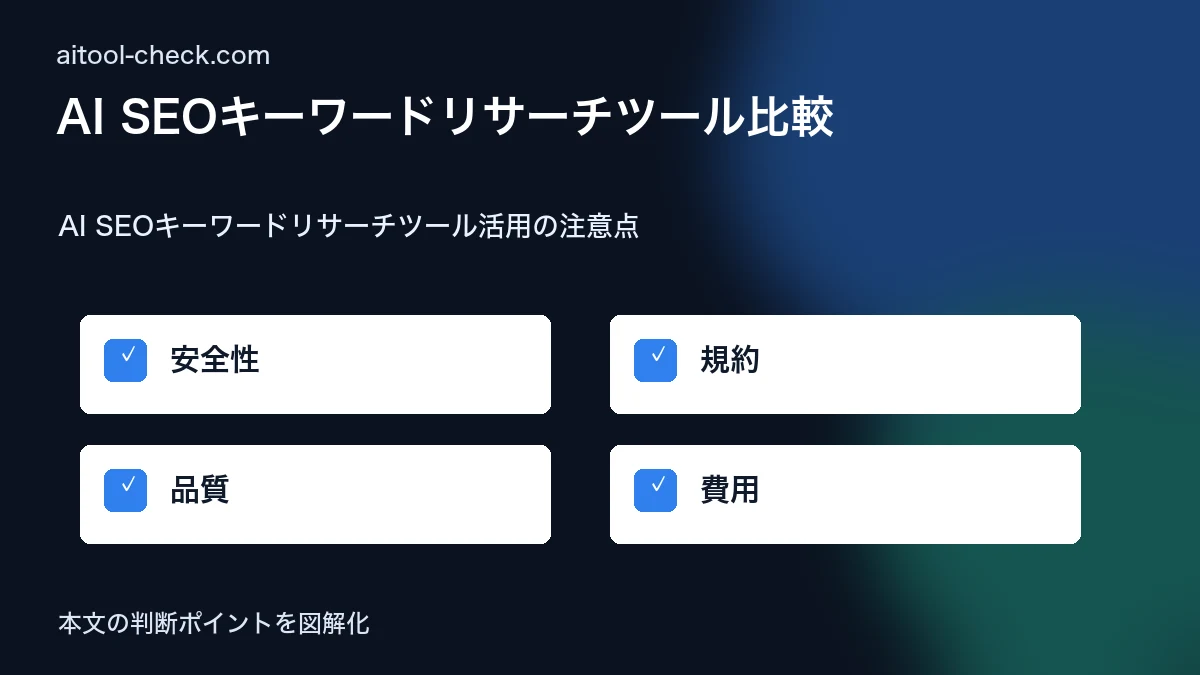 AI SEOキーワードリサーチツール比較｜フリーランスが選ぶべき5選 AI SEOキーワードリサーチツール活用の注意点 図解