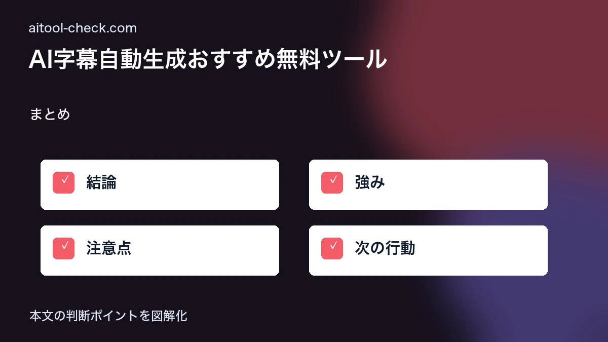 AI字幕自動生成おすすめ無料ツール|動画フリーランス向け比較 まとめ 図解