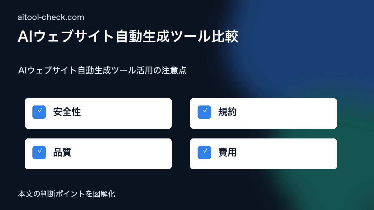 AIウェブサイト自動生成ツール比較｜個人事業主が選ぶノーコードAIビルダー5選 AIウェブサイト自動生成ツール活用の注意点 図解