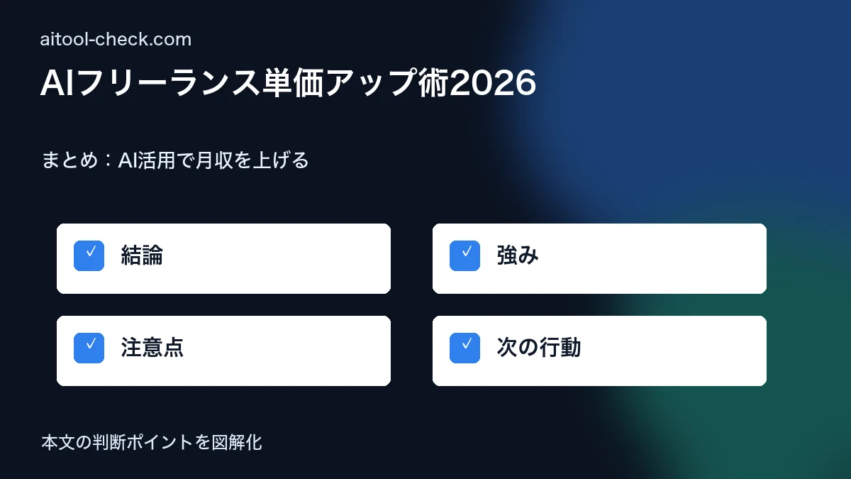 AIフリーランス単価アップ術2026|スキルと交渉で月収を上げる方法 まとめ:AI活用で月収を上げる 図解