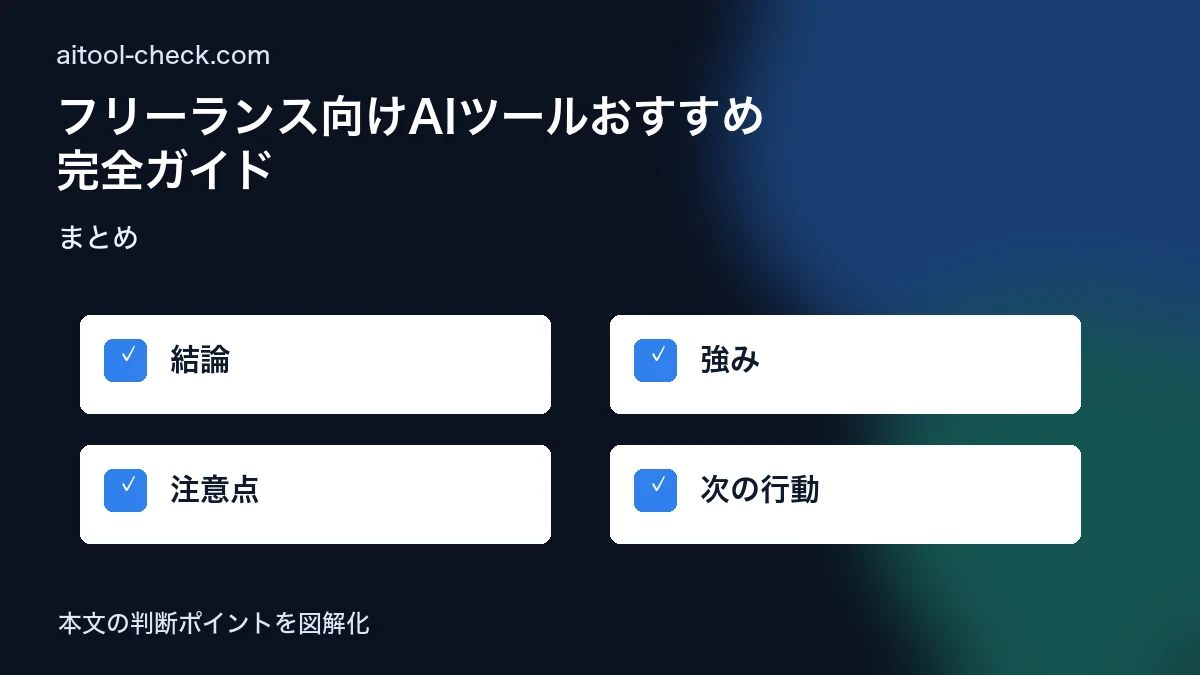 フリーランス向けAIツールおすすめ完全ガイド｜業務効率化に使えるツール総まとめ まとめ 図解