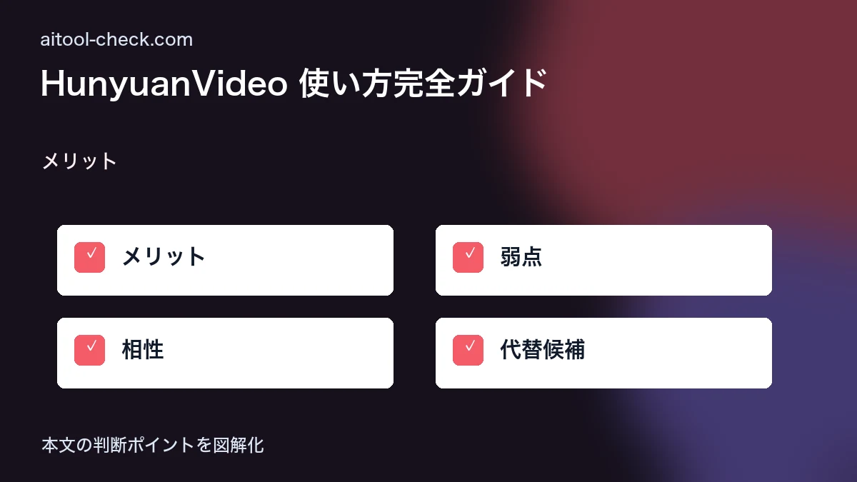 HunyuanVideo 使い方完全ガイド|無料ローカル動画生成をフリーランスが始める方法【2026年版】 メリット 図解