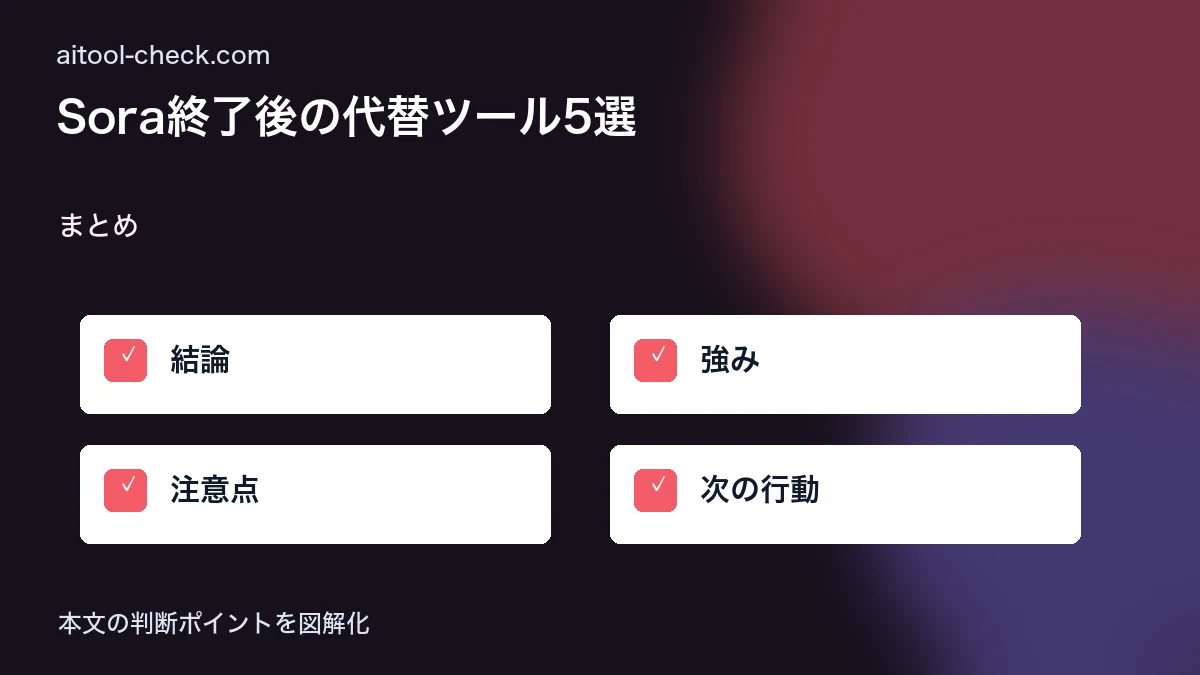 Sora終了後の代替ツール5選|Veo 3.1・Kling 3.0・Runwayを徹底比較 まとめ 図解