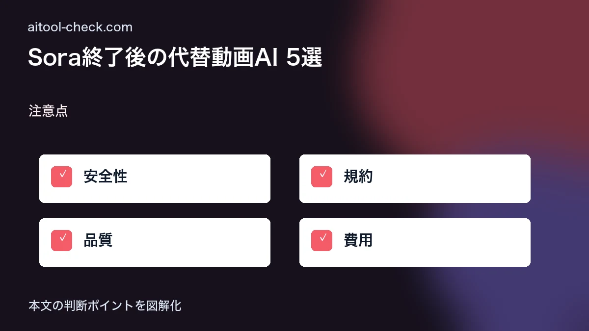 Sora終了後の代替動画AI 5選|フリーランス目線で徹底比較 注意点 図解