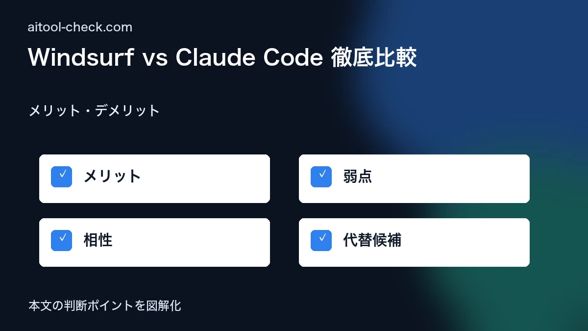 Windsurf vs Claude Code 徹底比較｜料金・従量課金コストで選ぶAIエージェント【2026年版】 メリット・デメリット 図解